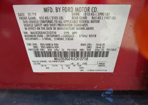 2020 Ford Ecosport Se z USA, uszkodzony, nr VIN MAJ3S2GE4LC312710